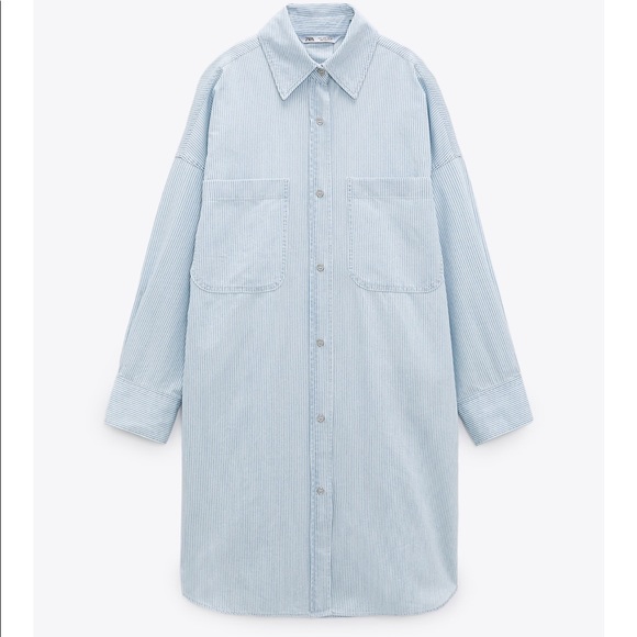 Zara! NWT! Never worn! Striped shirt dress light blue size xs - Picture 2 of 3